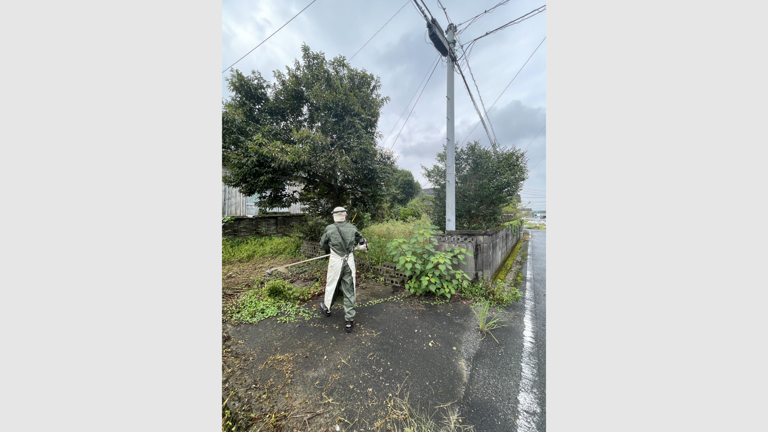 空き家の草刈りおよび道路への張り出し枝の剪定作業